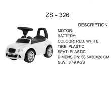 White ride-on push car with steering wheel and two front-wheel design, side view
