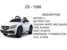 Kids electric ride-on car, white body, black interior, red accents, 12V style
