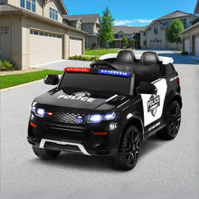 White and black kids electric police ride-on car with roof light bar and headlights