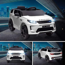 White electric ride-on SUV shown in multiple angles with black wheels and grille