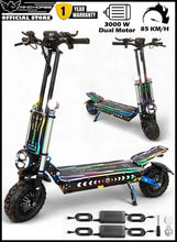 Electric scooter with RGB under-deck lights, front headlight, and chunky 13-inch tires