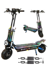 Electric scooter with RGB deck lighting, front LED headlight, and dual suspension frame