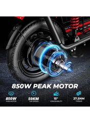 C3 Electric Scooter 850W Motor with Dual Seat, 48V10Ah Battery, 50KM/H Speed, 40KM Range, Dual Suspension and Storage Basket, E-Scooter