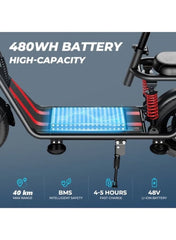 C3 Electric Scooter 850W Motor with Dual Seat, 48V10Ah Battery, 50KM/H Speed, 40KM Range, Dual Suspension and Storage Basket, E-Scooter