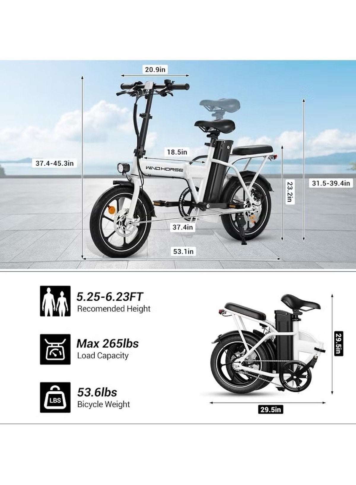 Folding Electric Bike with 350W High Speed Motor, 36V 8AH Battery, 40 KM/H Speed, 35 KM Range, Dual Disk Brakes, Carbon Alloy Frame and 16-Inch Tires, Portable Electric Bike with Dual Seat, Helmet and Safety Vest