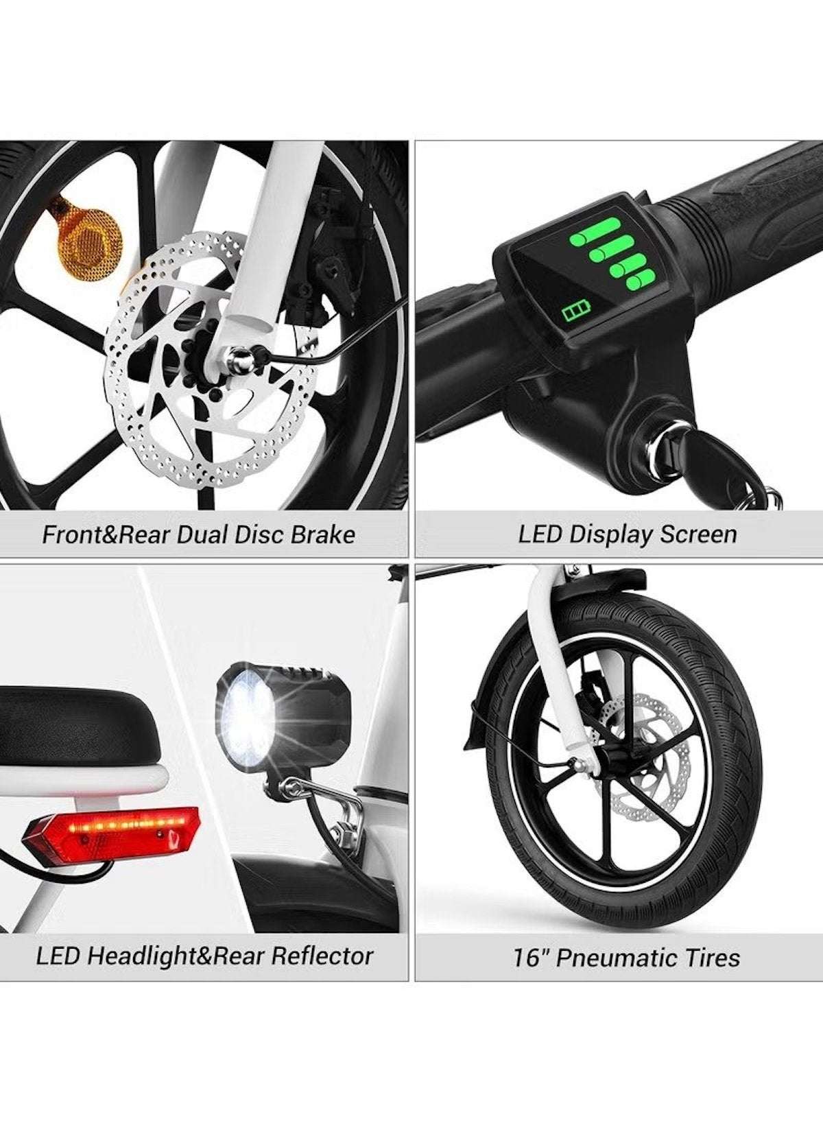 Folding Electric Bike with 350W High Speed Motor, 36V 8AH Battery, 40 KM/H Speed, 35 KM Range, Dual Disk Brakes, Carbon Alloy Frame and 16-Inch Tires, Portable Electric Bike with Dual Seat, Helmet and Safety Vest