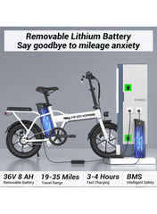 Folding Electric Bike with 350W High Speed Motor, 36V 8AH Battery, 40 KM/H Speed, 35 KM Range, Dual Disk Brakes, Carbon Alloy Frame and 16-Inch Tires, Portable Electric Bike with Dual Seat, Helmet and Safety Vest