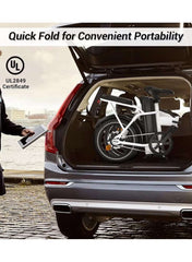 Folding Electric Bike with 350W High Speed Motor, 36V 8AH Battery, 40 KM/H Speed, 35 KM Range, Dual Disk Brakes, Carbon Alloy Frame and 16-Inch Tires, Portable Electric Bike with Dual Seat, Helmet and Safety Vest