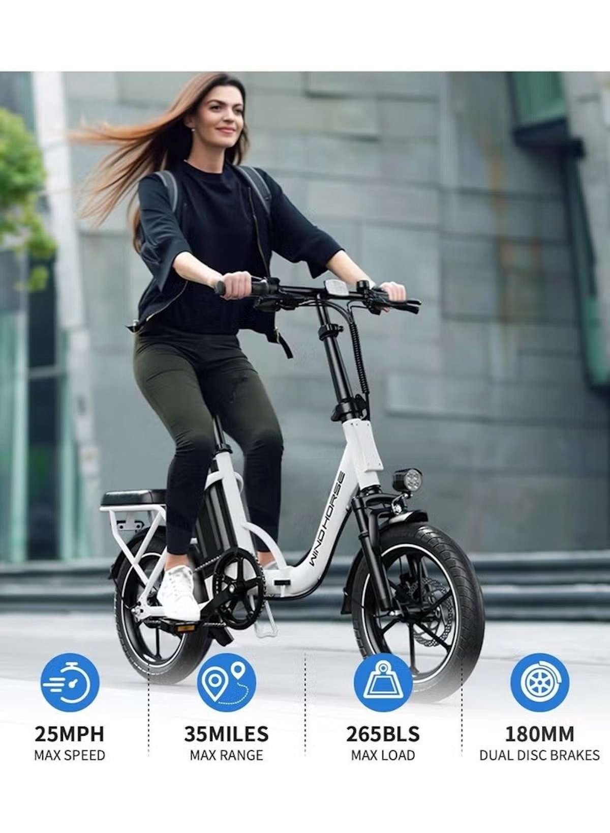 Folding Electric Bike with 350W High Speed Motor, 36V 8AH Battery, 40 KM/H Speed, 35 KM Range, Dual Disk Brakes, Carbon Alloy Frame, 16-Inch Tires, Front Suspension Fork, Portable Electric Bike with Dual Seat, Helmet and Safety Vest