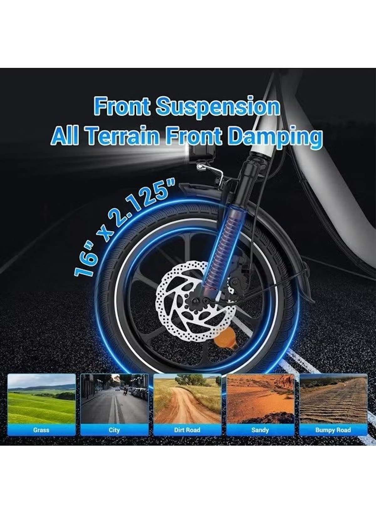 Folding Electric Bike with 350W High Speed Motor, 36V 8AH Battery, 40 KM/H Speed, 35 KM Range, Dual Disk Brakes, Carbon Alloy Frame, 16-Inch Tires, Front Suspension Fork, Portable Electric Bike with Dual Seat, Helmet and Safety Vest