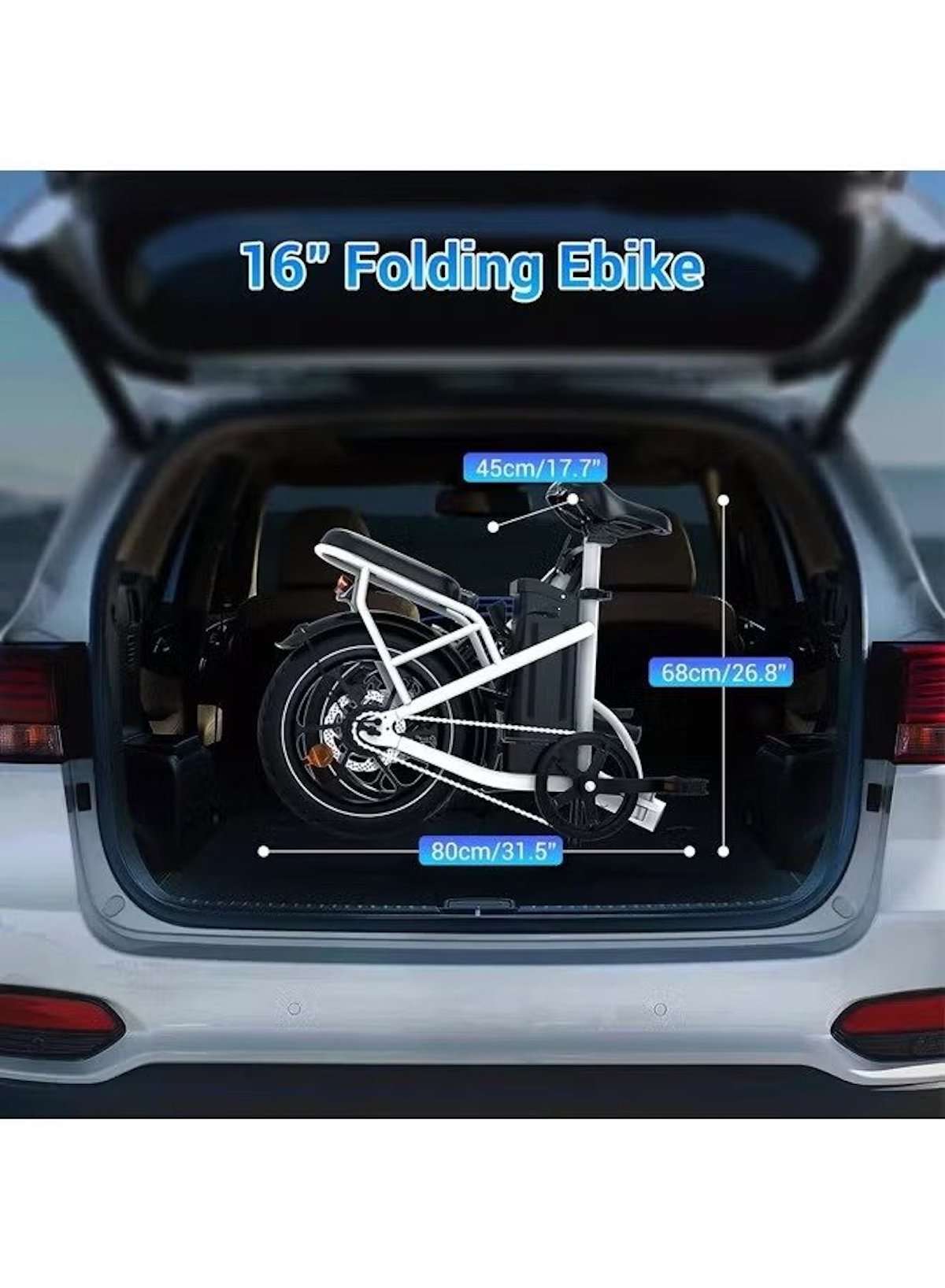 Folding Electric Bike with 350W High Speed Motor, 36V 8AH Battery, 40 KM/H Speed, 35 KM Range, Dual Disk Brakes, Carbon Alloy Frame, 16-Inch Tires, Front Suspension Fork, Portable Electric Bike with Dual Seat, Helmet and Safety Vest