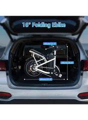 Folding Electric Bike with 350W High Speed Motor, 36V 8AH Battery, 40 KM/H Speed, 35 KM Range, Dual Disk Brakes, Carbon Alloy Frame, 16-Inch Tires, Front Suspension Fork, Portable Electric Bike with Dual Seat, Helmet and Safety Vest