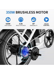 Folding Electric Bike with 350W High Speed Motor, 36V 8AH Battery, 40 KM/H Speed, 35 KM Range, Dual Disk Brakes, Carbon Alloy Frame, 16-Inch Tires, Front Suspension Fork, Portable Electric Bike with Dual Seat, Helmet and Safety Vest