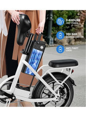Folding Electric Bike with 350W High Speed Motor, 36V 8AH Battery, 40 KM/H Speed, 35 KM Range, Dual Disk Brakes, Carbon Alloy Frame, 16-Inch Tires, Front Suspension Fork, Portable Electric Bike with Dual Seat, Helmet and Safety Vest