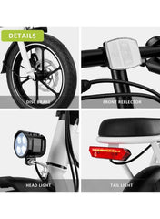Folding Electric Bike with 350W High Speed Motor, 36V 8AH Battery, 40 KM/H Speed, 35 KM Range, Dual Disk Brakes, Carbon Alloy Frame, 16-Inch Tires, Front Suspension Fork, Portable Electric Bike with Dual Seat, Helmet and Safety Vest