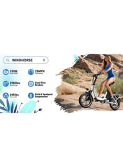 Folding Electric Bike with 350W High Speed Motor, 36V 8AH Battery, 40 KM/H Speed, 35 KM Range, Dual Disk Brakes, Carbon Alloy Frame, 16-Inch Tires, Front Suspension Fork, Portable Electric Bike with Dual Seat, Helmet and Safety Vest