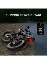 Electric fat-tire e-bike with rear light and digital speed display