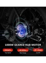 Electric bike hub motor area with glowing blue ring and visible front wheel spokes.