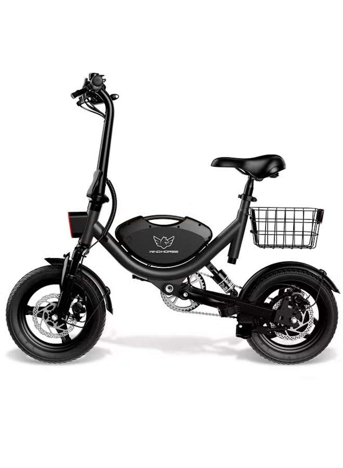 Foldable Electric Bike for Adults with 500W motor, 36V 8AH battery, 35 KM/H top speed, 19–35 KM range, 14" tires, dual suspension, disc brakes, lightweight carbon alloy frame, and storage basket for commuting.