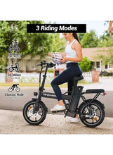 Folding electric scooter in black with front wheel, handlebars, and padded seat