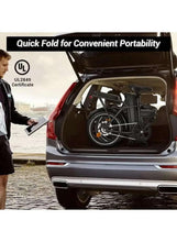 Folded electric scooter compactly stowed in a vehicle trunk area