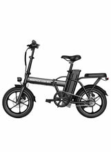 Folding electric scooter with black frame and 16-inch wheels, dual disc brakes visible