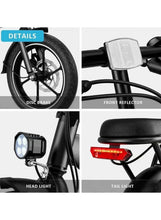 Electric bike detail set: disc brake, front reflector, head light, and red tail light