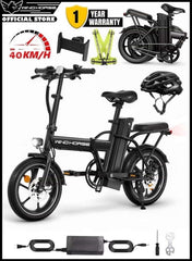 Folding Electric Bike with 350W High Speed Motor, 36V 8AH Battery, 40 KM/H Speed, 35 KM Range, Dual Disk Brakes, Carbon Alloy Frame and 16-Inch Tires, Portable Electric Bike with Dual Seat, Helmet and Safety Vest