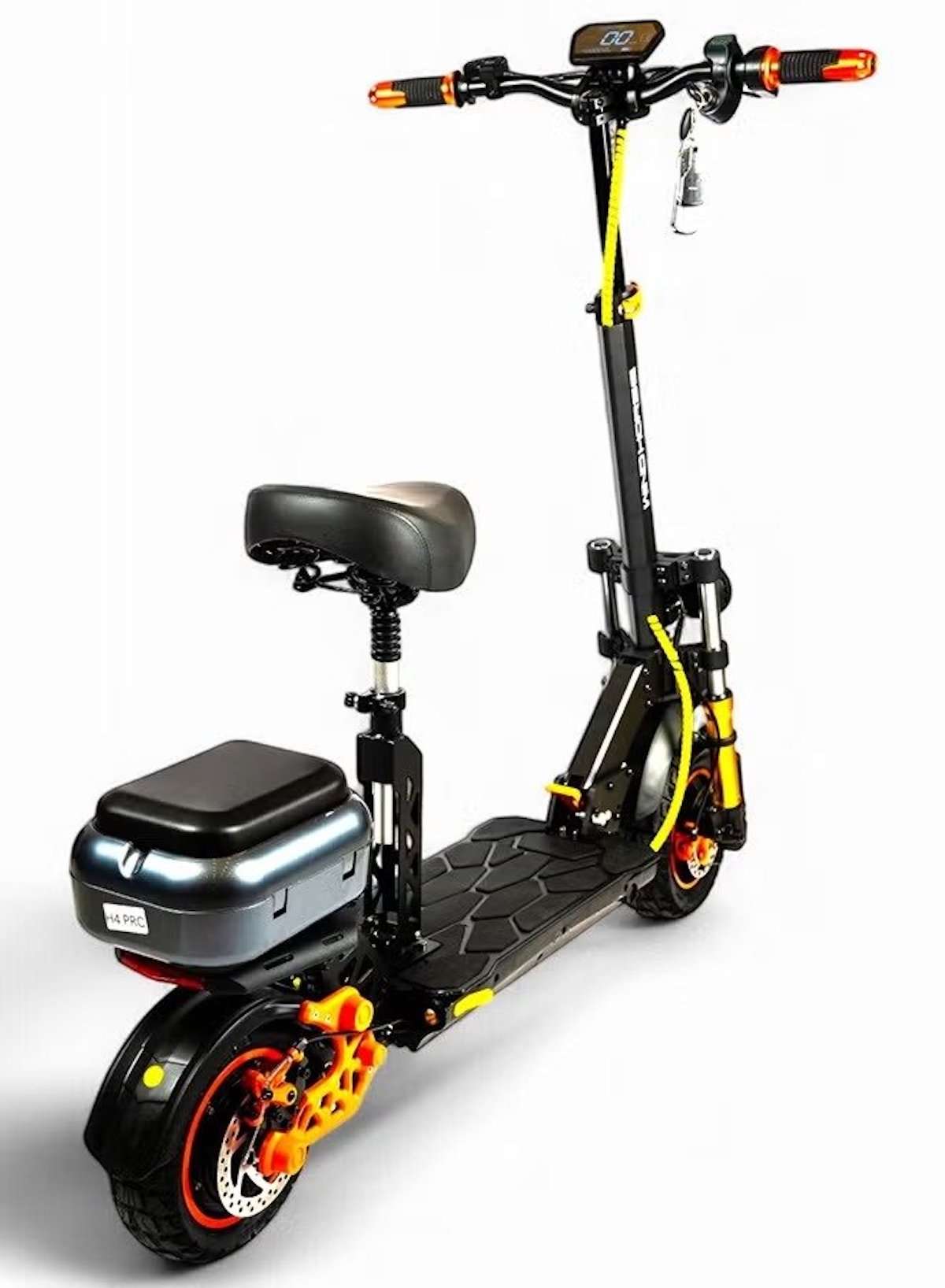 H4 Electric Scooter with 1800W Motor, 48V 13Ah Battery, 50KM/H Speed, 29KM Range, 11 Inches Tires, Dual Suspension, Disc Brakes, Remote Lock System, Storage Box and Seat