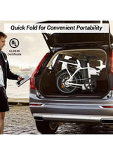 Folding electric scooter, folded frame with rear wheel and dual disc brakes