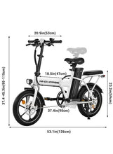Folding electric scooter with white frame, black tires, and folding handlebar