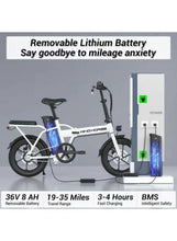 Folding electric scooter with removable lithium battery and charging dock, white and black