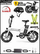 Folding electric scooter with white frame, black seat, and visible LED display panel