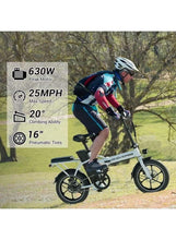 Folding electric scooter with white frame and black tires, rider on a grassy slope