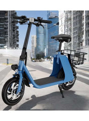 Premium Foldable Electric Scooter with Seat and Rear Basket, 450W Motor, 36V 8AH Battery, 25-35 KM/h Speed, Carbon Alloy Frame, 12.5 Inches Tires, Disk Brakes, Unisex Comfortable E-Scooter for Adults