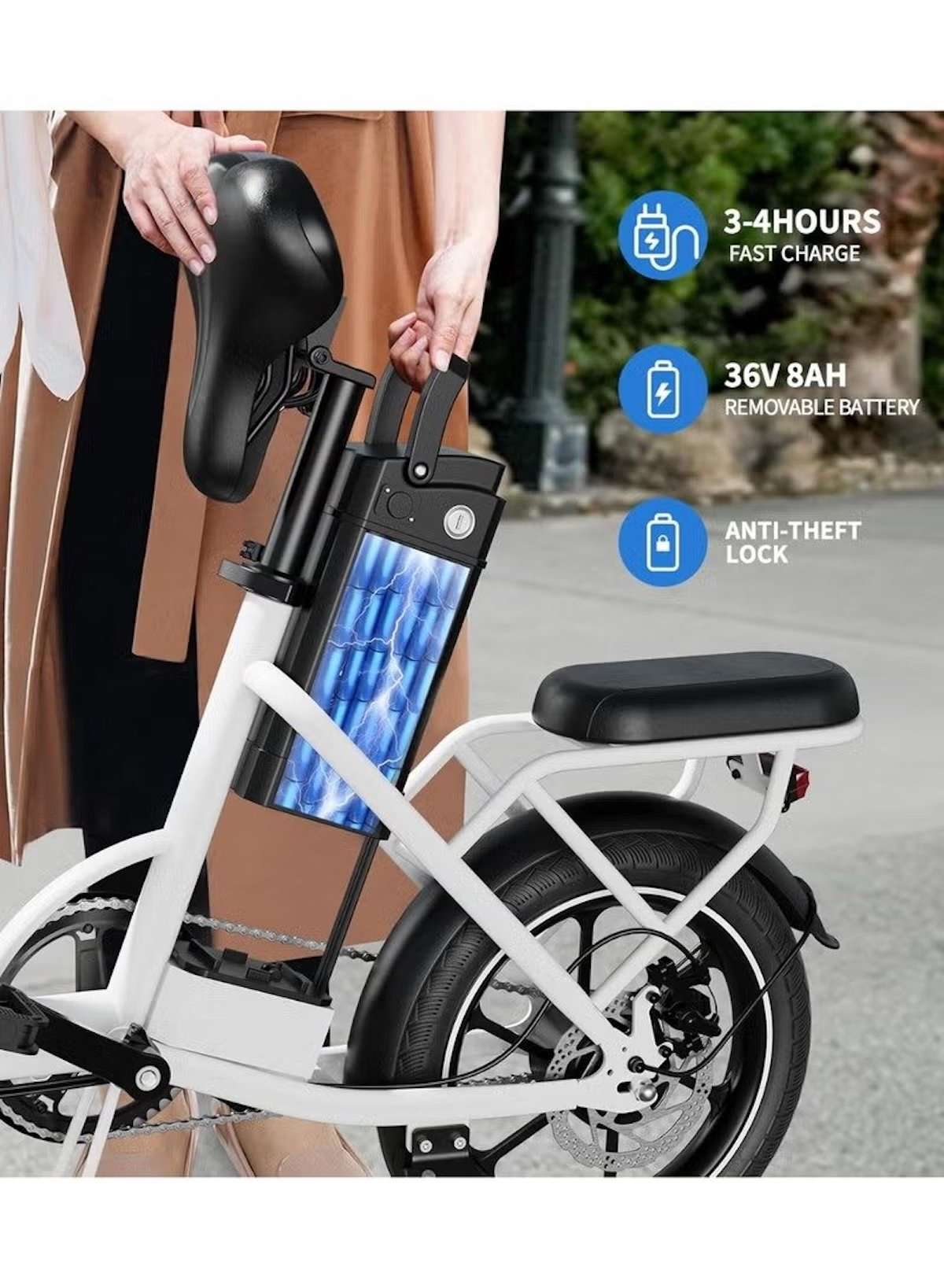 W2B Folding Electric Scooter with 350W High Speed Motor, 36V 8AH Battery, 40 KM/H Speed, 35 KM Range, Dual Disk Brakes, Carbon Alloy Frame, 16-Inch Tires, Front Suspension Fork, Portable Electric Scooter with Dual Seat