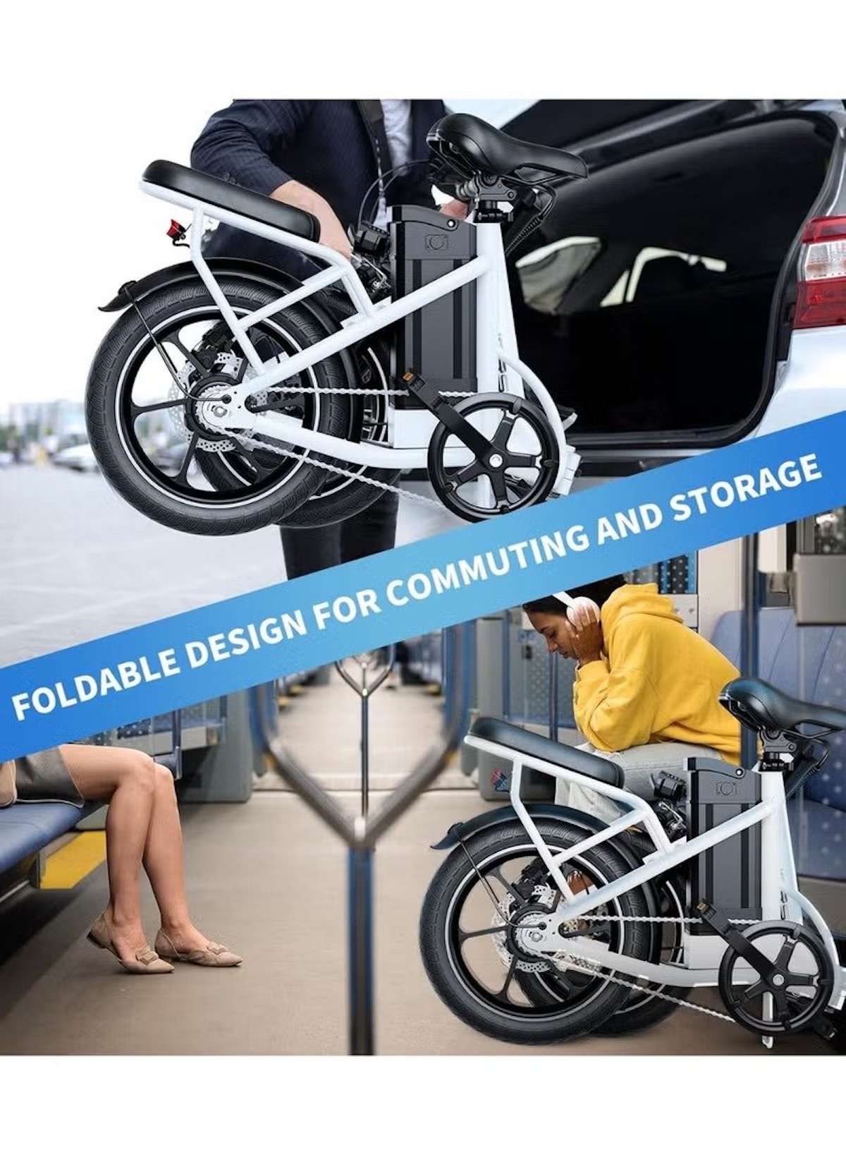 W2B Folding Electric Scooter with 350W High Speed Motor, 36V 8AH Battery, 40 KM/H Speed, 35 KM Range, Dual Disk Brakes, Carbon Alloy Frame, 16-Inch Tires, Front Suspension Fork, Portable Electric Scooter with Dual Seat