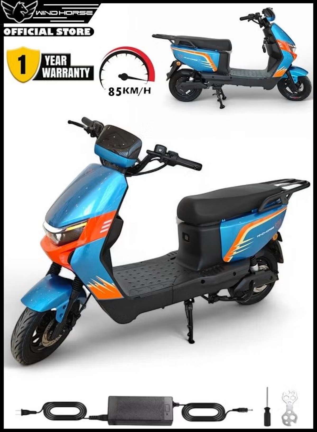 Electric Scooter for Adults with 1500W Motor, 60V 20Ah Battery, 85 km/h Max Speed, 50km Range, Carbon Alloy Frame, Remote Lock, Under-Seat Storage, 14-Inch Tires, Disc Brakes, 3-Speed Modes