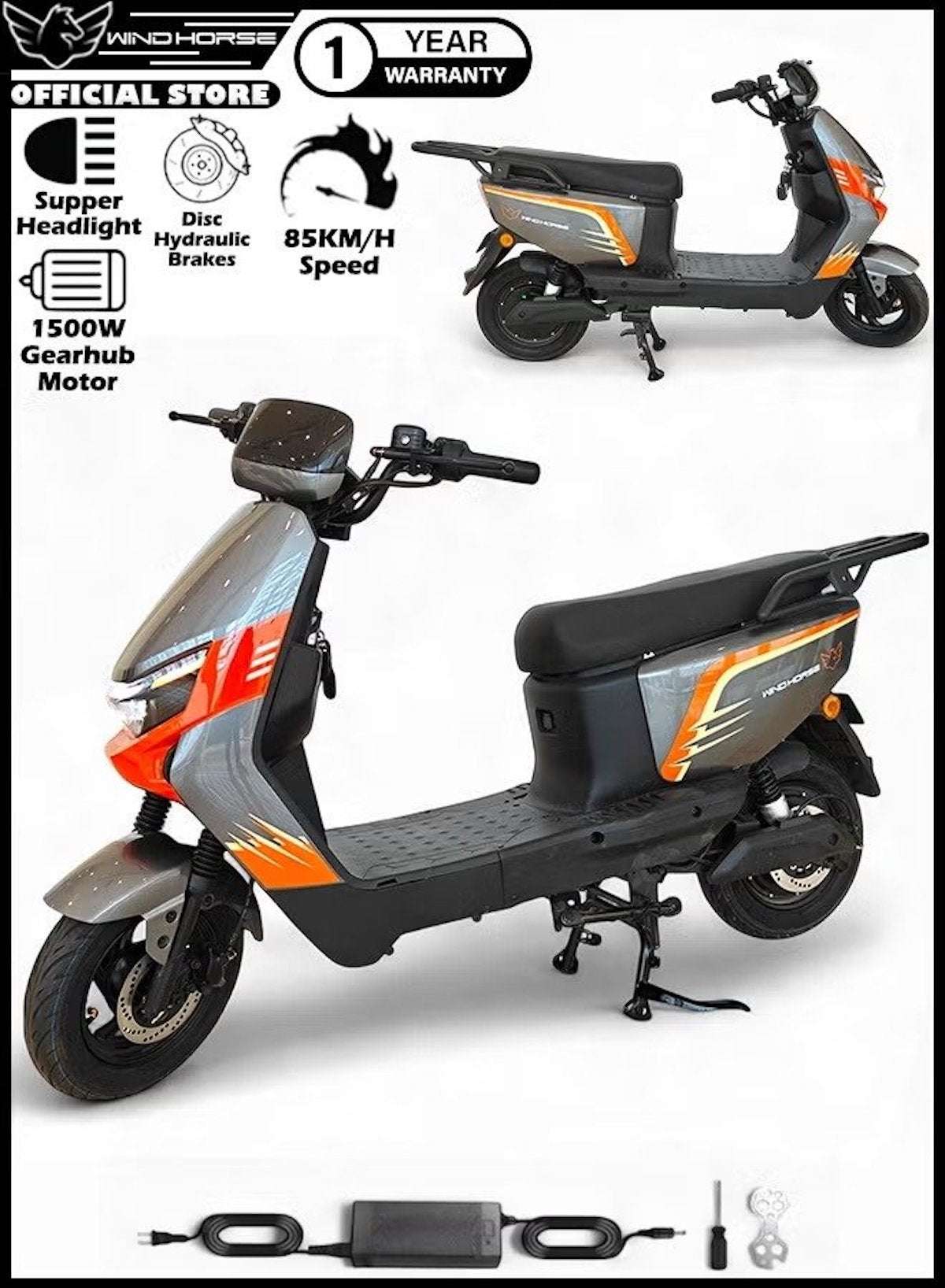 Electric Scooter for Adults with 1500W Motor, 60V 20Ah Battery, 85 km/h Max Speed, 50km Range, Carbon Alloy Frame, Remote Lock, Under-Seat Storage, 14-Inch Tires, Disc Brakes, 3-Speed Modes