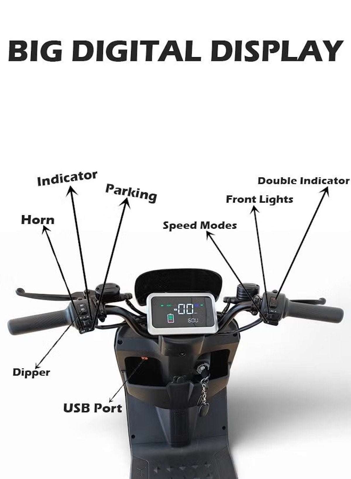 Electric Scooter for Adults with 1500W Motor, 60V 20Ah Battery, 85 km/h Max Speed, 50km Range, Carbon Alloy Frame, Remote Lock, Under-Seat Storage, 14-Inch Tires, Disc Brakes, 3-Speed Modes