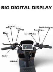 Electric Scooter for Adults with 1500W Motor, 60V 20Ah Battery, 85 km/h Max Speed, 50km Range, Carbon Alloy Frame, Remote Lock, Under-Seat Storage, 14-Inch Tires, Disc Brakes, 3-Speed Modes