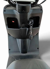 Electric scooter under-seat storage compartment with key and lock cylinder