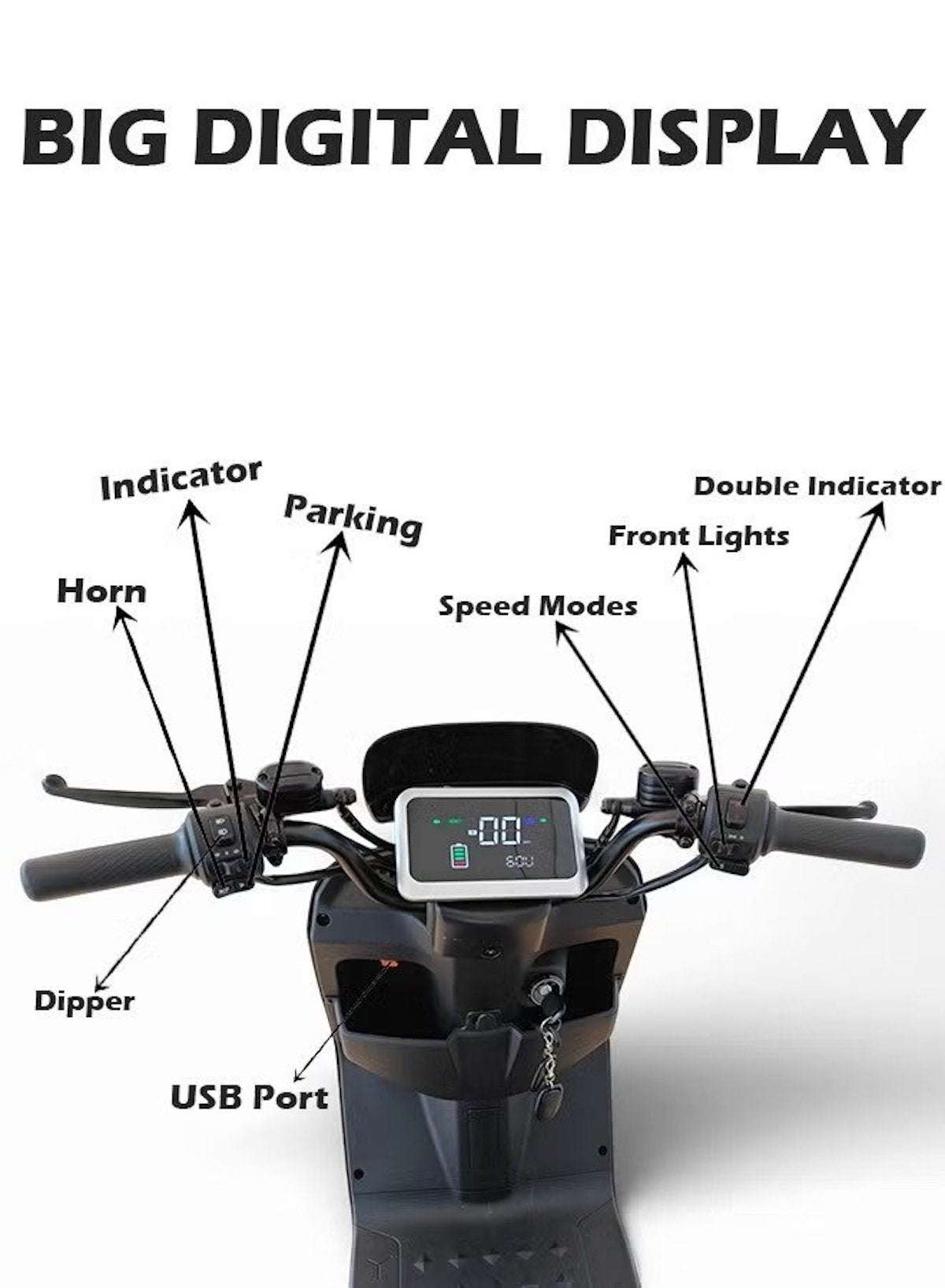 Electric Scooter for Adults with 1500W Motor, 60V 20Ah Battery, 85 km/h Max Speed, 50km Range, Carbon Alloy Frame, Remote Lock, Under-Seat Storage, 14-Inch Tires, Disc Brakes, 3-Speed Modes