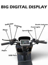 Electric scooter handlebar with digital display, speed mode controls, and USB port