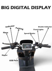 Electric Scooter for Adults with 1500W Motor, 60V 20Ah Battery, 85 km/h Max Speed, 50km Range, Carbon Alloy Frame, Remote Lock, Under-Seat Storage, 14-Inch Tires, Disc Brakes, 3-Speed Modes