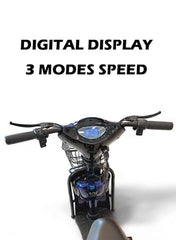 M1 Electric Delivery Bike 400W Motor, 48V 12Ah Battery, 55KM/H Max Speed, Dual Seat, 14 Inches Tires, Front Grocery Basket, Remote Lock Unlock System, Carbon Alloy Frame. 3-Speed Modes E-Bike