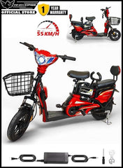 M1 Electric Delivery Bike 400W Motor, 48V 12Ah Battery, 55KM/H Max Speed, Dual Seat, 14 Inches Tires, Front Grocery Basket, Remote Lock Unlock System, Carbon Alloy Frame. 3-Speed Modes E-Bike