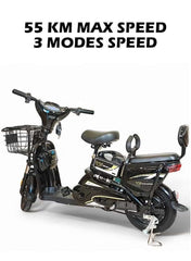 M1 Electric Delivery Bike 400W Motor, 48V 12Ah Battery, 55KM/H Max Speed, Dual Seat, 14 Inches Tires, Front Grocery Basket, Remote Lock Unlock System, Carbon Alloy Frame. 3-Speed Modes E-Bike