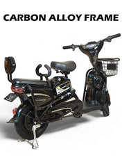 M1 Electric Delivery Bike 400W Motor, 48V 12Ah Battery, 55KM/H Max Speed, Dual Seat, 14 Inches Tires, Front Grocery Basket, Remote Lock Unlock System, Carbon Alloy Frame. 3-Speed Modes E-Bike