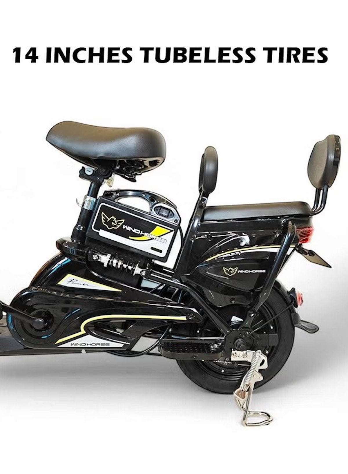 M1 Electric Delivery Bike 400W Motor, 48V 12Ah Battery, 55KM/H Max Speed, Dual Seat, 14 Inches Tires, Front Grocery Basket, Remote Lock Unlock System, Carbon Alloy Frame. 3-Speed Modes E-Bike